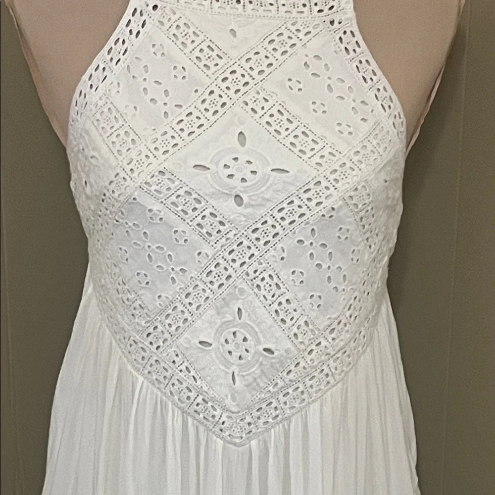 American Eagle Outfitters Small Vintage Ivory White Eyelet Tiered Boho Sundress - Picture 3 of 15